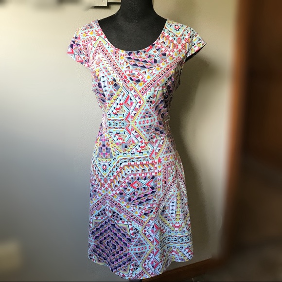 Xhilaration Dresses & Skirts - 〰️Xhilaration Aqua geometric shape print dress XXL
